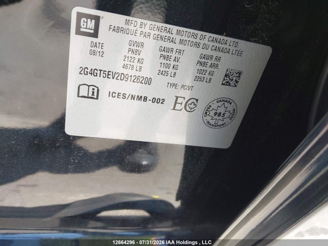 Продажа на аукционе авто 2013 Buick Regal Premium, vin: 2G4GT5EV2D9126200, номер лота: 12664296