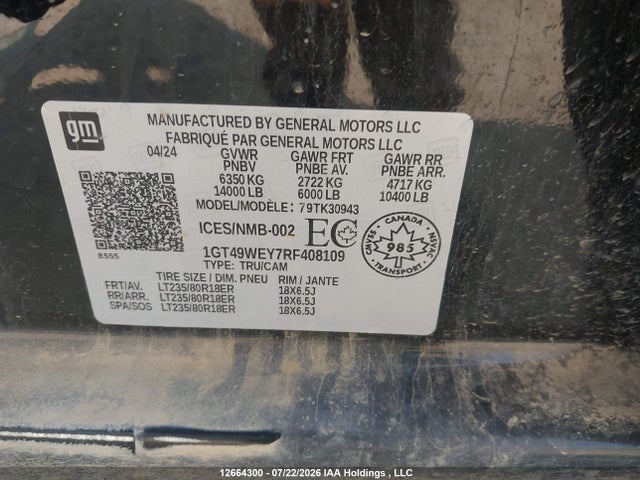 Продажа на аукционе авто 2024 Gmc Sierra K3500 Denali, vin: 1GT49WEY7RF408109, номер лота: 12664300