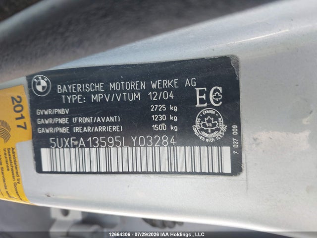 2005 Bmw X5 3.0i მანქანა იყიდება აუქციონზე, vin: 5UXFA13595LY03284, აუქციონის ნომერი: 12664306