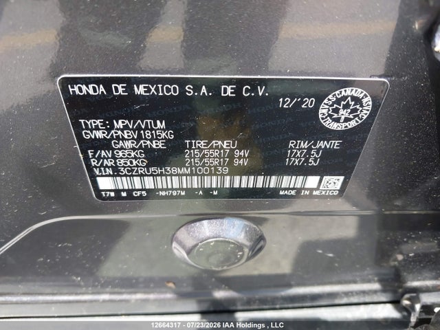 Aukcja sprzedaży 2021 Honda Hr-v Lx, vin: 3CZRU5H38MM100139, numer aukcji: 12664317
