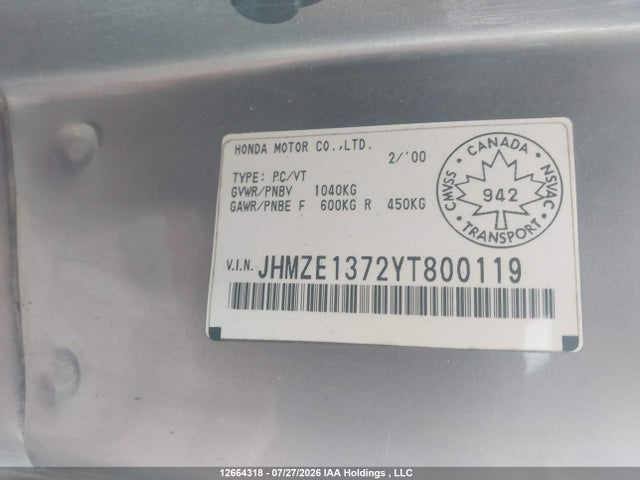 Продажа на аукционе авто 2000 Honda Insight, vin: JHMZE1372YT800119, номер лота: 12664318