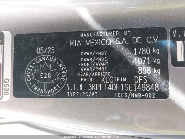 2025 Kia K4 Lx/lxs მანქანა იყიდება აუქციონზე, vin: 3KPFT4DE1SE149848, აუქციონის ნომერი: 12664320