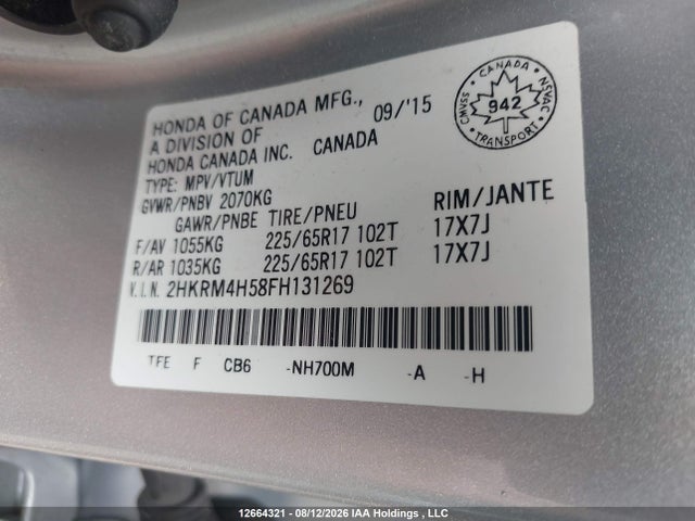 Honda CR-V EX 2015 2HKRM4H58FH131269 Image 9