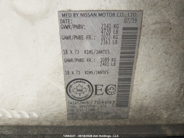 Nissan Rogue 2020 5N1AT2MV9LC704693 Image 9