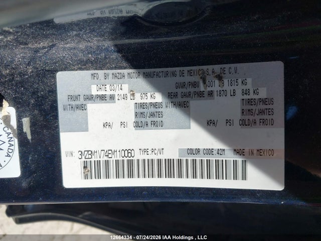 Продаж на аукціоні авто 2014 Mazda Mazda3 Gs-sky, vin: 3MZBM1V74EM110060, номер лоту: 12664334