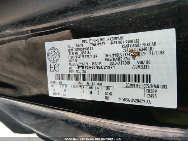 Продажа на аукционе авто 2022 Ford F-250 Xl/xlt, vin: 1FTBF2A60NEC21971, номер лота: 12664352