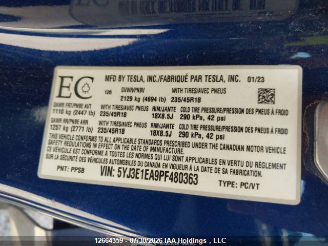 Продаж на аукціоні авто 2023 Tesla Model 3 Rwd, vin: 5YJ3E1EA9PF480363, номер лоту: 12664359