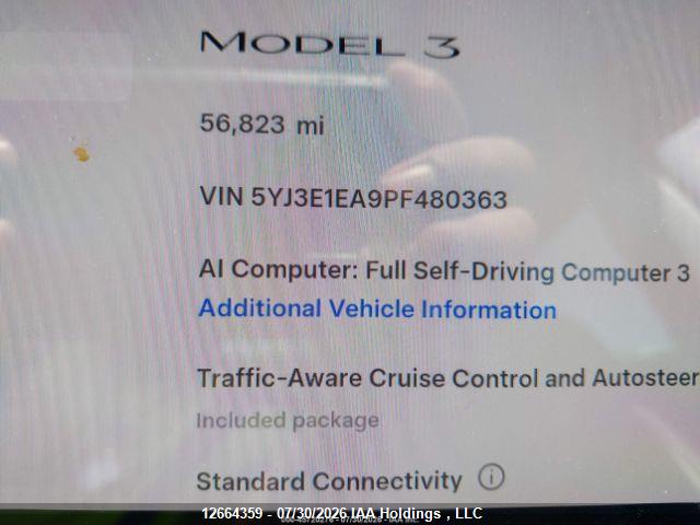 Продаж на аукціоні авто 2023 Tesla Model 3 Rwd, vin: 5YJ3E1EA9PF480363, номер лоту: 12664359
