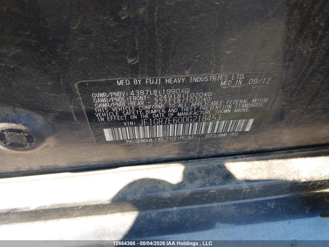 Продаж на аукціоні авто 2013 Subaru Impreza Wrx, vin: JF1GR7E60DG218453, номер лоту: 12664368