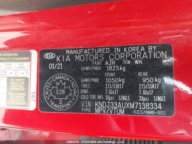 Aukcja sprzedaży 2021 Kia Soul Ex, vin: KNDJ33AUXM7138334, numer aukcji: 12664376