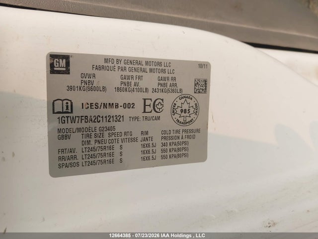 Продаж на аукціоні авто 2012 Gmc Savana, vin: 1GTW7FBA2C1121321, номер лоту: 12664385