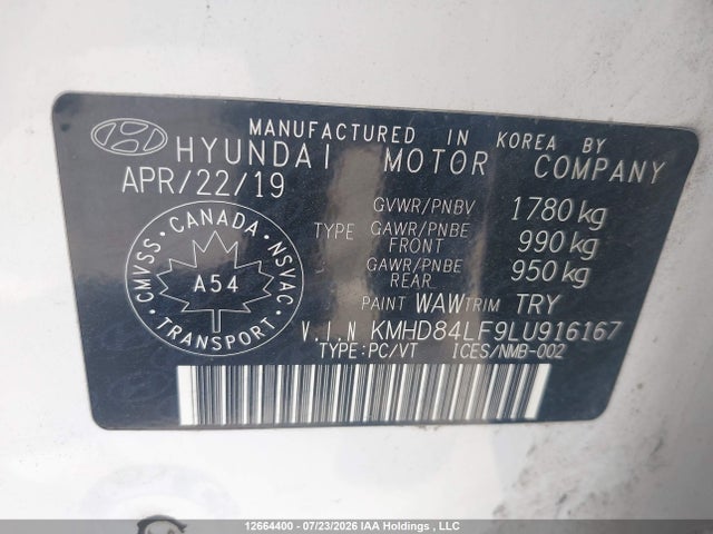 Продаж на аукціоні авто 2020 Hyundai Elantra Preferred With Sun And Safety Package Auto Ivt, vin: KMHD84LF9LU916167, номер лоту: 12664400