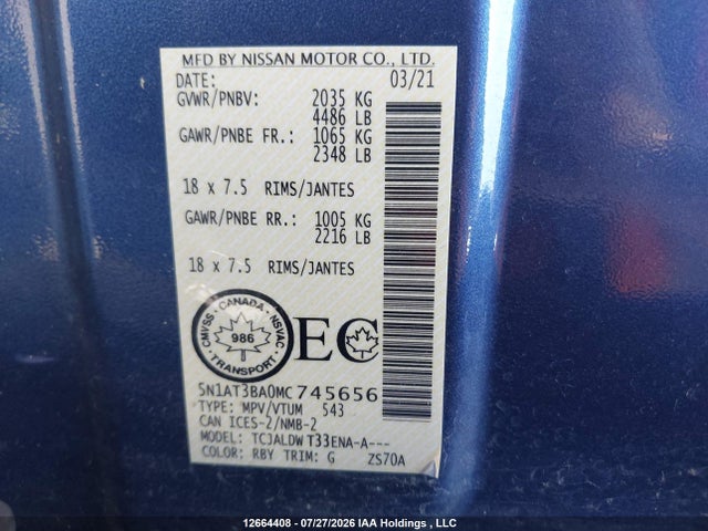 Nissan ROGUE SV 2021 5N1AT3BA0MC745656 Image 19