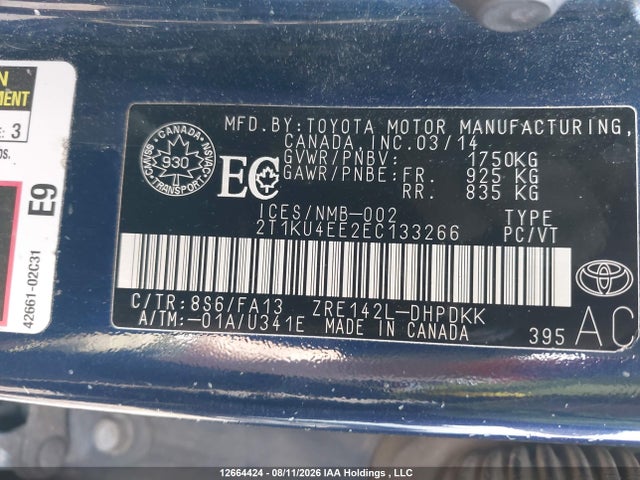 2T1KU4EE2EC133266 Toyota Matrix S