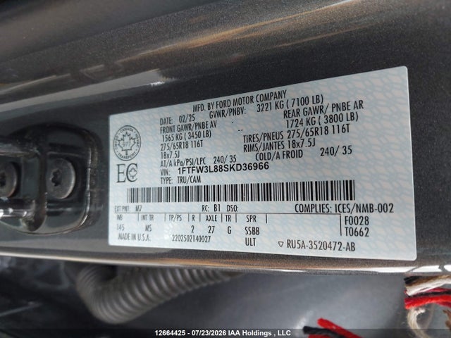 Ford F150 Xlt 2025 1FTFW3L88SKD36966 Image 9