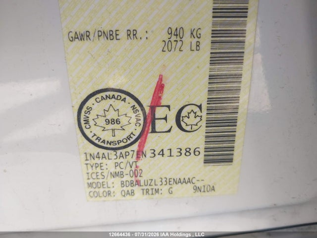 1N4AL3AP7EN341386 Nissan Altima 2.5/s/sv/sl