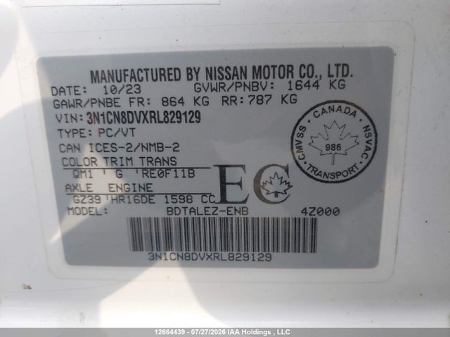 2024 Nissan Versa S მანქანა იყიდება აუქციონზე, vin: 3N1CN8DVXRL829129, აუქციონის ნომერი: 12664439