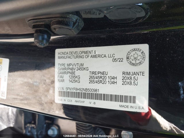 Honda Passport 2022 5FNYF8H92NB500981 Image 9