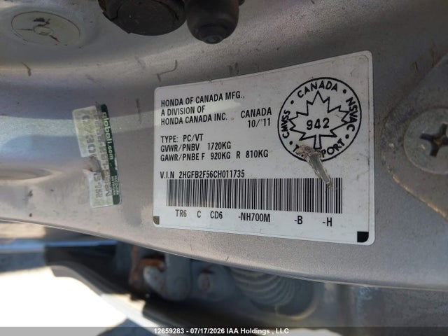 Продажа на аукционе авто 2012 Honda Civic Ex, vin: 2HGFB2F56CH011735, номер лота: 12659283