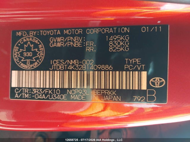 Продаж на аукціоні авто 2011 Toyota Yaris, vin: JTDBT4K32B1409886, номер лоту: 12658725
