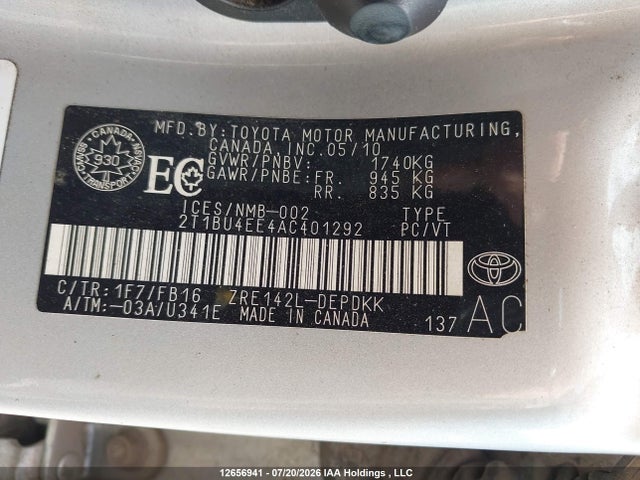 Продаж на аукціоні авто 2010 Toyota Corolla Ce, vin: 2T1BU4EE4AC401292, номер лоту: 12656941