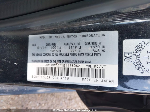 Mazda Mazda3 Gx-sky 2014 JM1BM1K71E1178062 Image 9