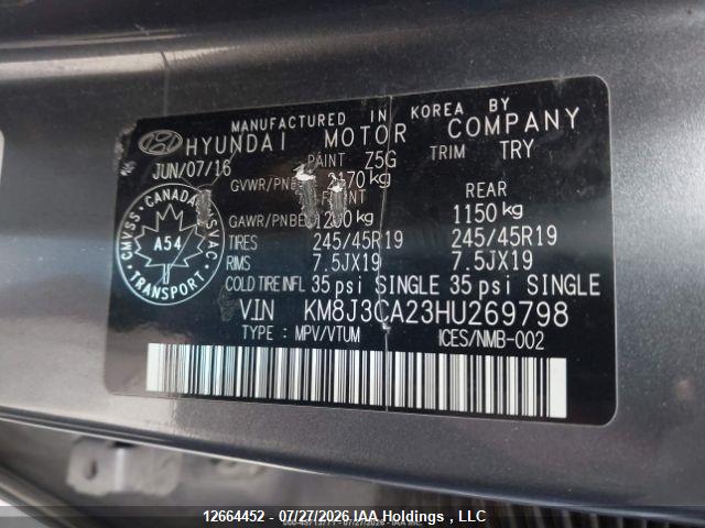 12664452 :رقم المزاد ، KM8J3CA23HU269798 vin ، 2017 Hyundai Tucson Limited/sport And Eco/se مزاد بيع
