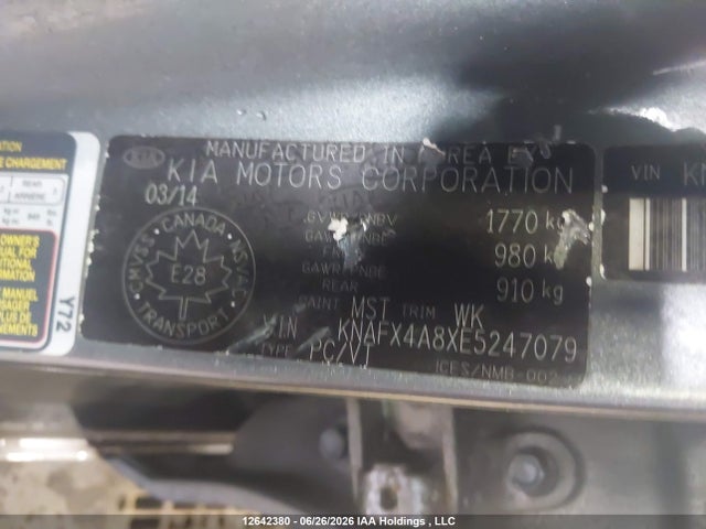 12642380 :رقم المزاد ، KNAFX4A8XE5247079 vin ، 2014 Kia Forte 2.0l Ex/2.0l Sx مزاد بيع