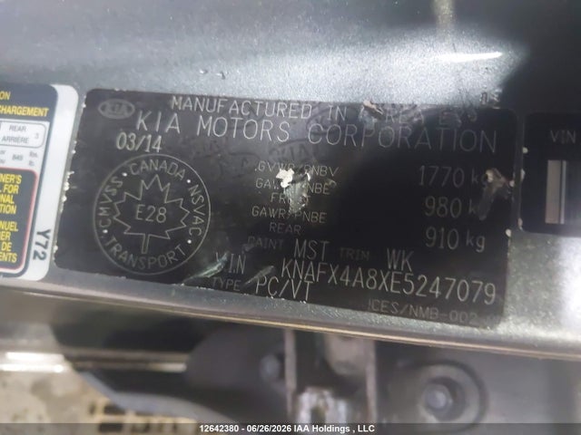 12642380 :رقم المزاد ، KNAFX4A8XE5247079 vin ، 2014 Kia Forte 2.0l Ex/2.0l Sx مزاد بيع