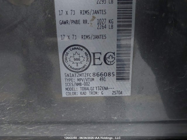 Nissan ROGUE S/SV 2015 5N1AT2MT2FC866085 Image 9