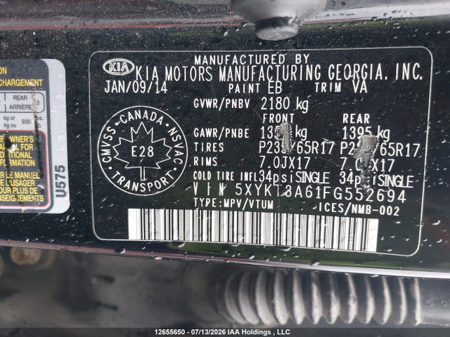 KIA SORENTO LX 2015 5XYKT3A61FG552694 Image 9