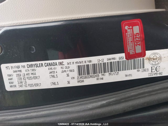 2013 Dodge Grand Caravan Se/sxt მანქანა იყიდება აუქციონზე, vin: 2C4RDGBG5DR652459, აუქციონის ნომერი: 12656422