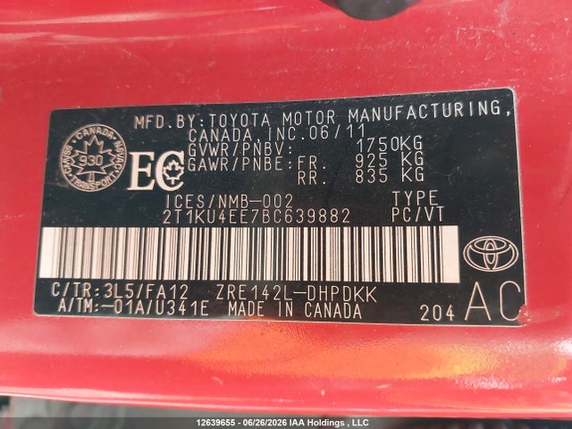 Aukcja sprzedaży 2011 Toyota Matrix, vin: 2T1KU4EE7BC639882, numer aukcji: 12639655