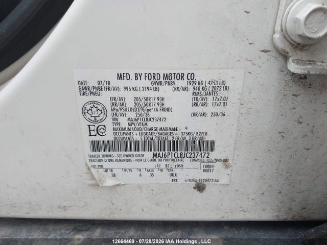 Продаж на аукціоні авто 2018 Ford Ecosport Ses, vin: MAJ6P1CL8JC237472, номер лоту: 12664469