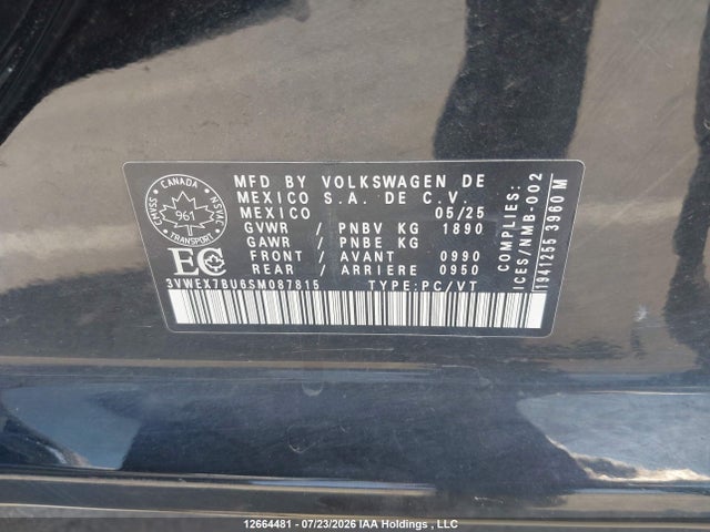 12664481 :رقم المزاد ، 3VWEX7BU6SM087815 vin ، 2025 Volkswagen Jetta Se مزاد بيع