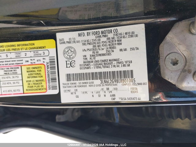 12664497 :رقم المزاد ، 3LN6L2G98ER801005 vin ، 2014 Lincoln Mkz مزاد بيع