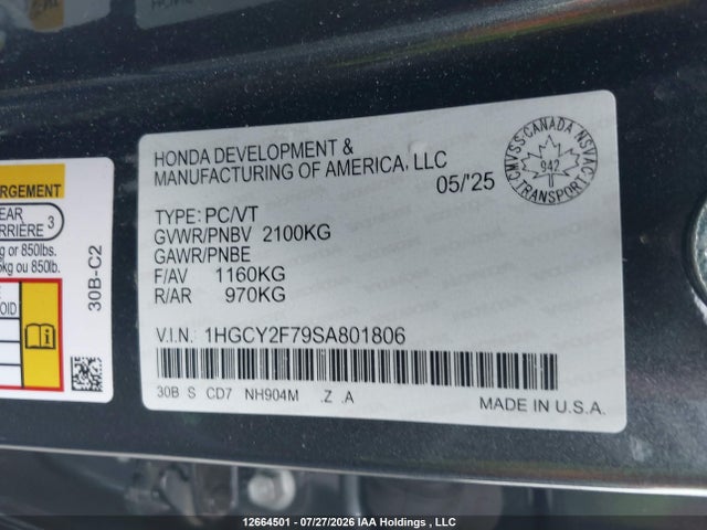 Honda Accord 2025 1HGCY2F79SA801806 Image 9