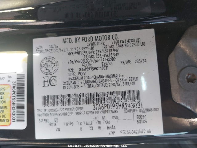 Ford FUSION SE 2017 3FA6P0T95HR243031 Image 9