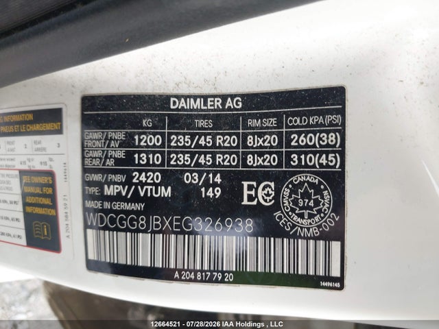 WDCGG8JBXEG326938 Mercedes-Benz Glk 350 4matic