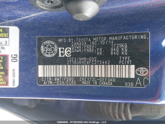 Toyota Corolla 2015 2T1BURHE8FC272442 Image 18