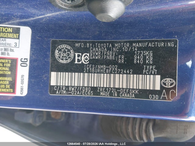 Toyota Corolla 2015 2T1BURHE8FC272442 Image 9