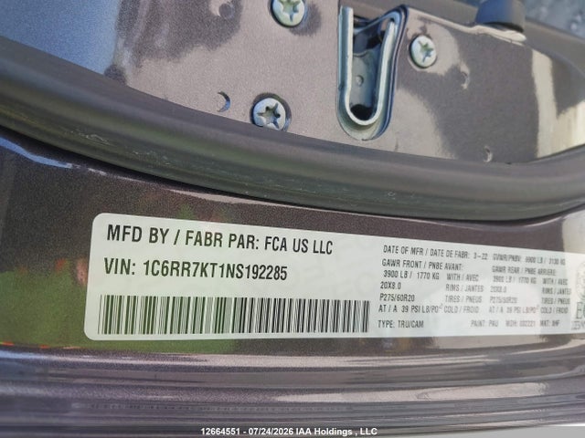 Продаж на аукціоні авто 2022 Ram 1500 Classic Tradesman, vin: 1C6RR7KT1NS192285, номер лоту: 12664551