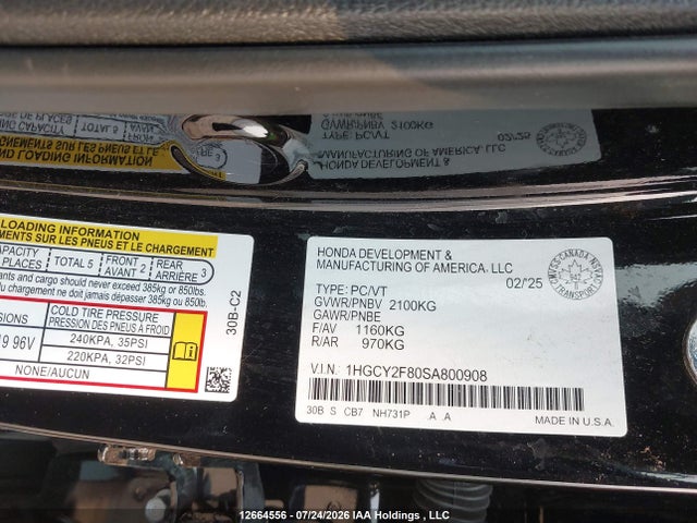Aukcja sprzedaży 2025 Honda Accord Touring Hybrid, vin: 1HGCY2F80SA800908, numer aukcji: 12664556