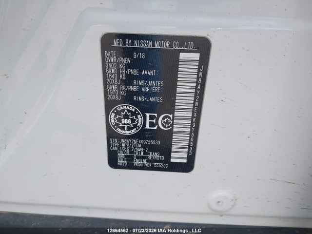 Aukcja sprzedaży 2019 Nissan Armada Platinum/sl, vin: JN8AY2NEXK9756533, numer aukcji: 12664562
