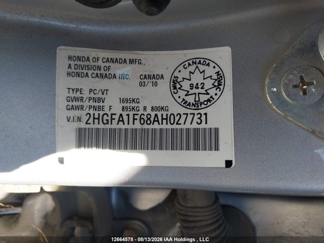 Aukcja sprzedaży 2010 Honda Civic Lx-s, vin: 2HGFA1F68AH027731, numer aukcji: 12664578