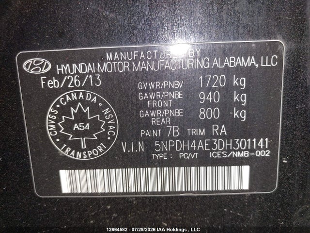 Продажа на аукционе авто 2013 Hyundai Elantra L, vin: 5NPDH4AE3DH301141, номер лота: 12664582