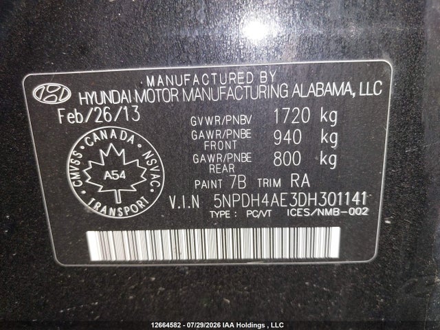 Продажа на аукционе авто 2013 Hyundai Elantra L, vin: 5NPDH4AE3DH301141, номер лота: 12664582
