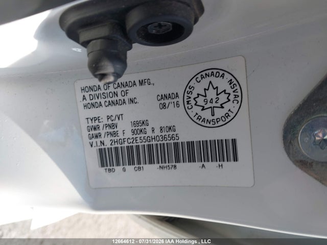 Honda Civic Lx 2016 2HGFC2E55GH036565 Image 9