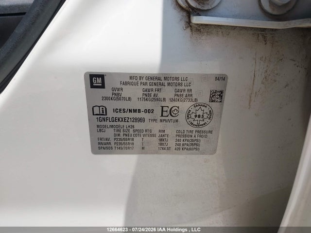 2014 Chevrolet Equinox 2lt მანქანა იყიდება აუქციონზე, vin: 1GNFLGEKXEZ128969, აუქციონის ნომერი: 12664623