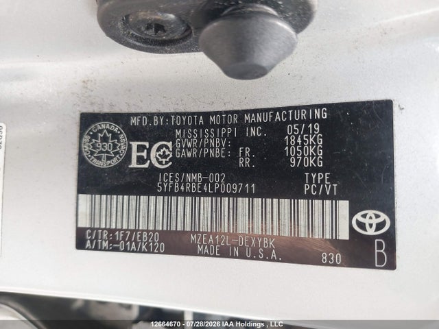 5YFB4RBE4LP009711 Toyota Corolla